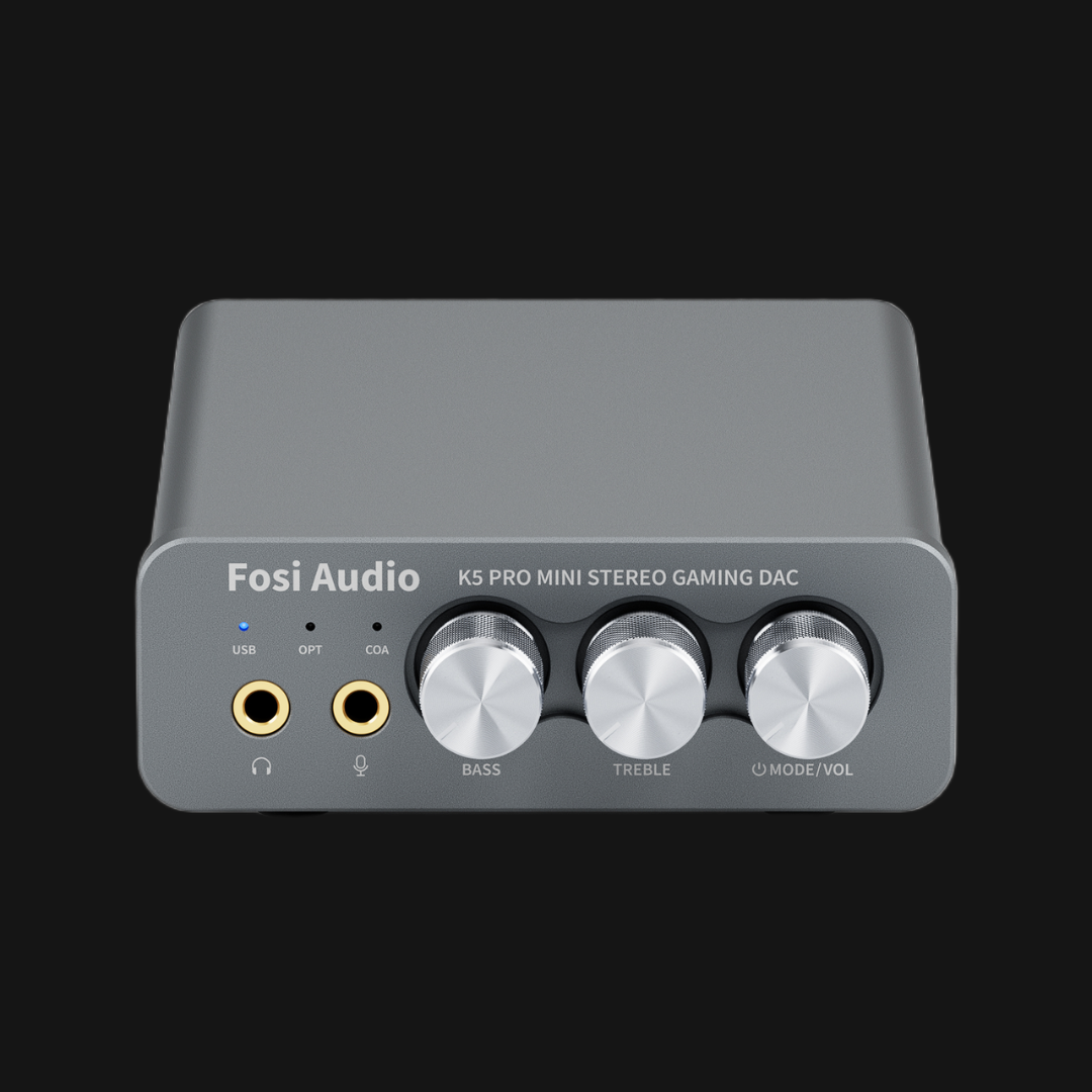 Fosi Audio K5 Pro - Compact Gaming DAC/AMP with Microphone Input, USB/Optical/Coaxial